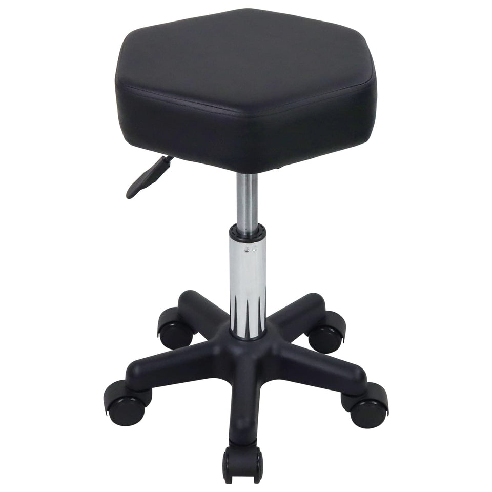 FURWOO Hexagon Rolling Stool front view showing compact profile for spa spaces.