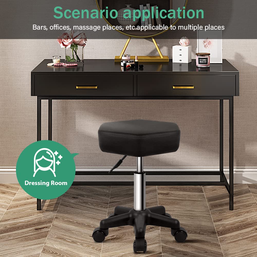 FURWOO Hexagon Rolling Stool height adjustment mechanism for ergonomic use.