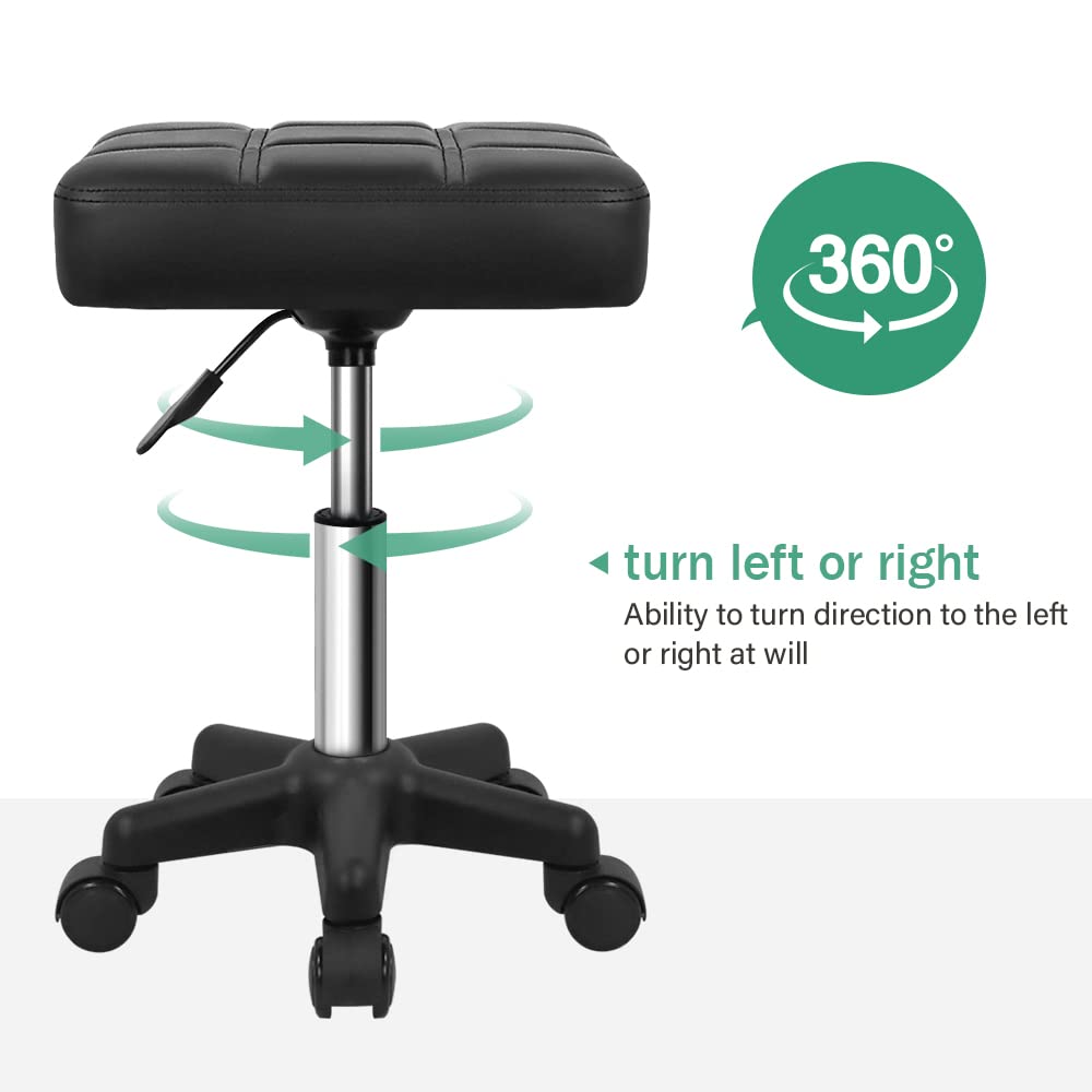 FURWOO square swivel stool with wheels — base and wheels enable 360° swivel