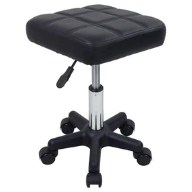 FURWOO square swivel stool with wheels — front view, compact base for small spa spaces