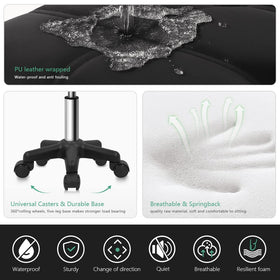 FURWOO square swivel stool with wheels — spa use, waterproof surface for easy cleaning