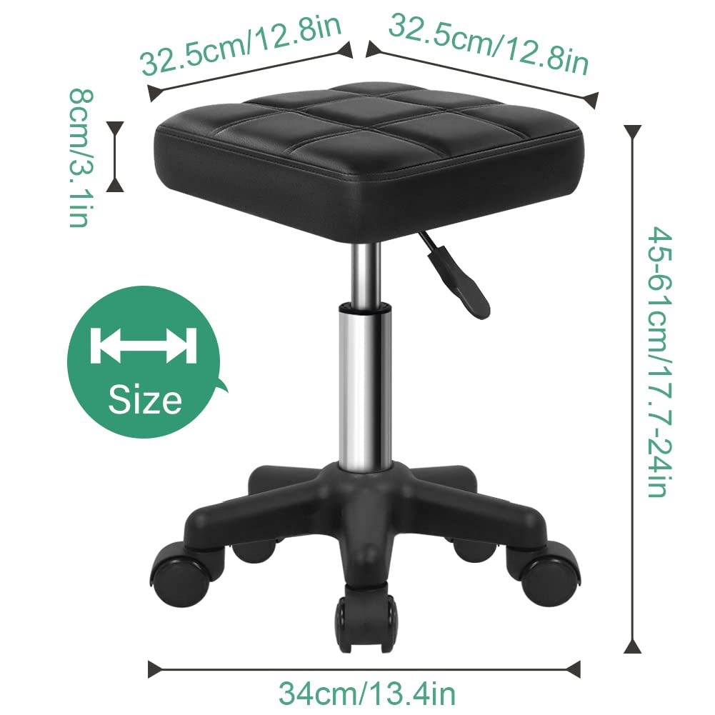 FURWOO square swivel stool with wheels — side view, height adjustability for comfortable treatments