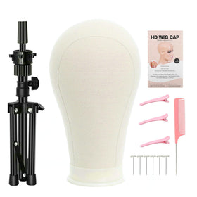 FUTAI 23-inch canvas head with stand for precise wig making and display.