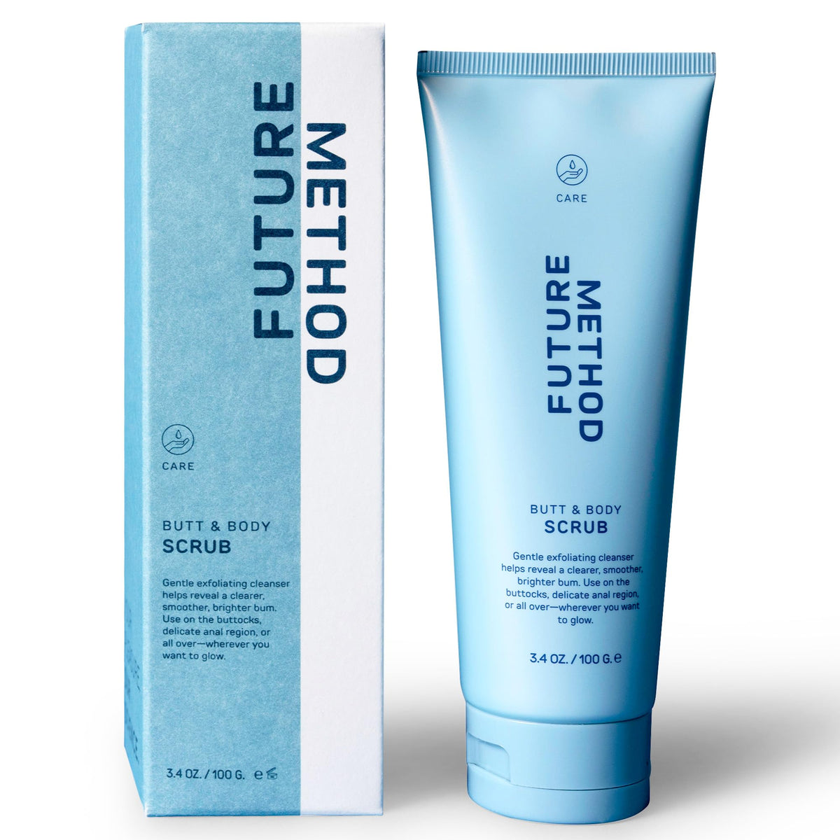 FUTURE METHOD butt scrub lather example showing smooth, refreshed skin after cleansing