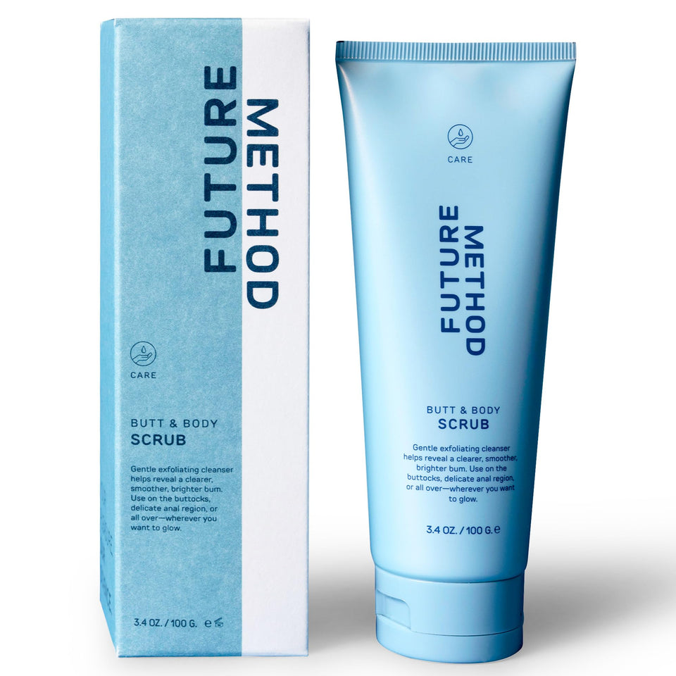 FUTURE METHOD butt scrub lather example showing smooth, refreshed skin after cleansing