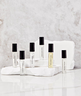 Future Society fragrance discovery set unboxing visuals evoke modern luxury and curiosity.