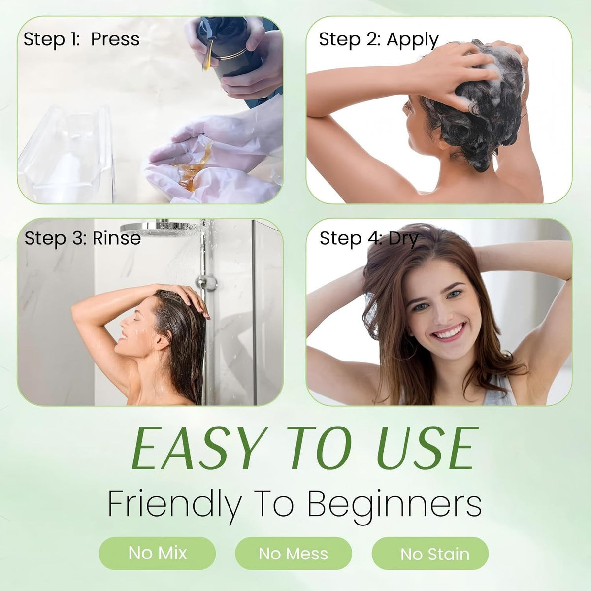 3-in-1 action of Fvquhvo shampoo: color, cleanse, and condition