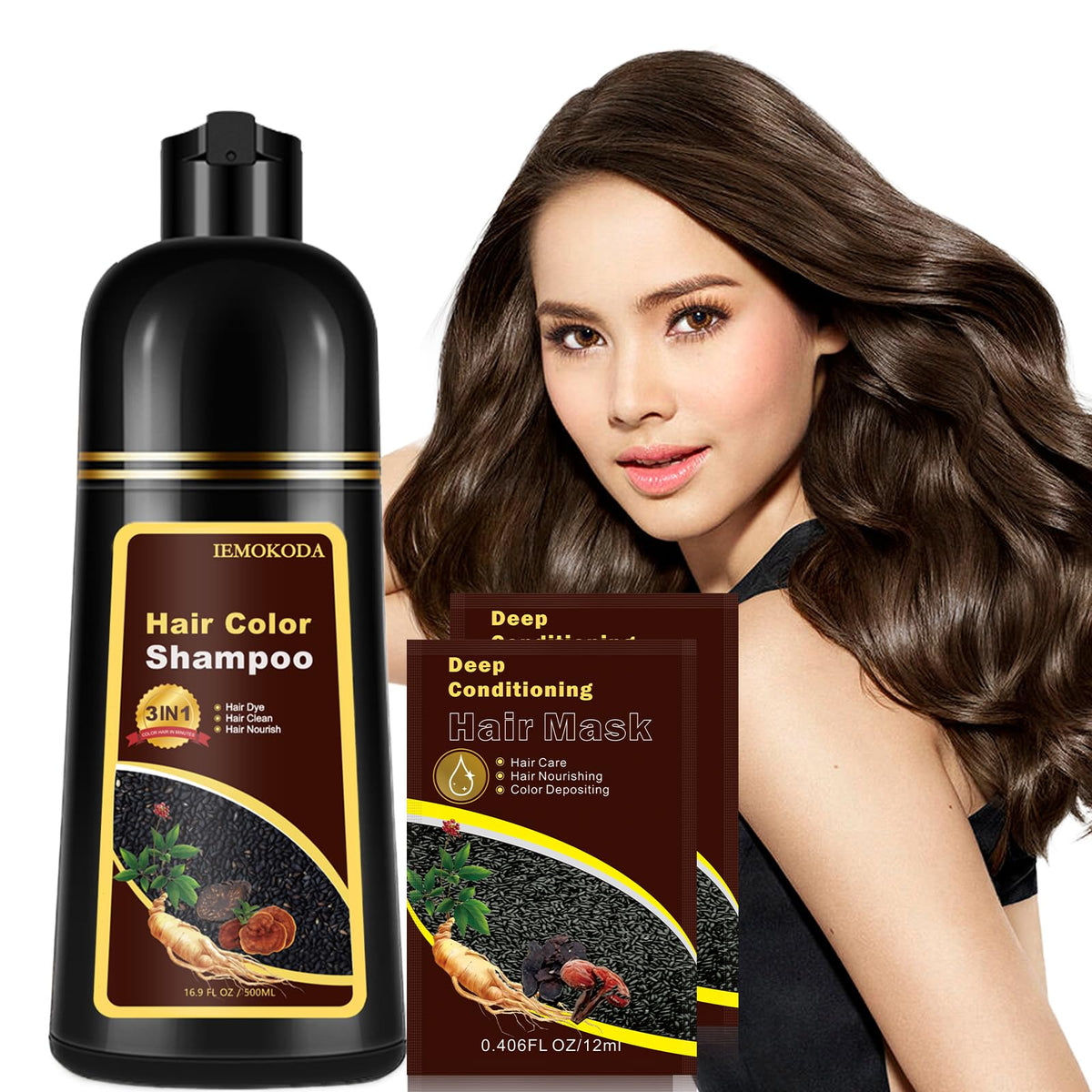 Fvquhvo dark coffee hair dye shampoo bottle for gray coverage.