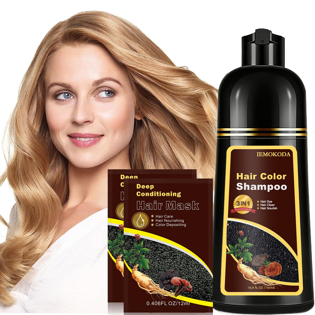 Fvquhvo Instant Blonde Brown Shampoo bottle demonstrates quick at-home color