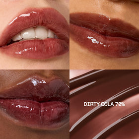 Fwee 3D Voluming Gloss wand and bottle showing two pigment options for sheer or rich color