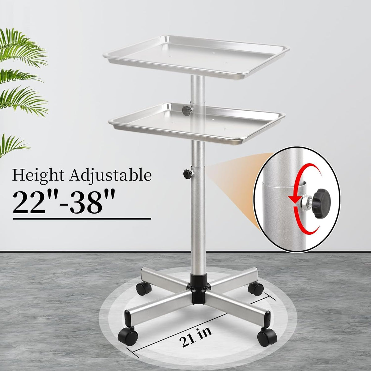 FWOD BIBTO salon tray on wheels for smooth, quiet station transitions.