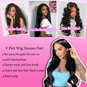 FYLBSR true-length natural luster V-part wig for versatile styling