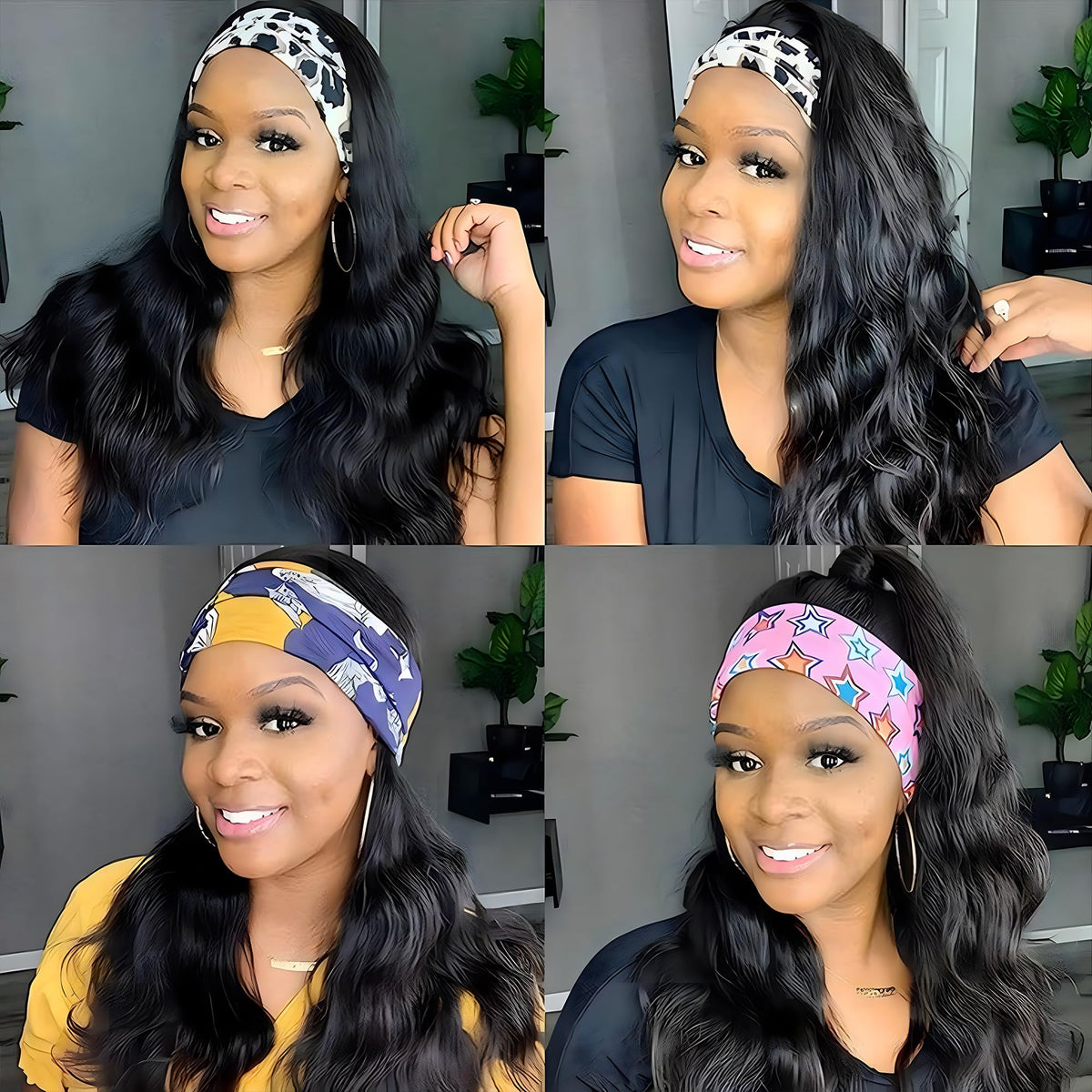Fylora headband wig secure-fit elastic band demonstrates all-day secure wear.