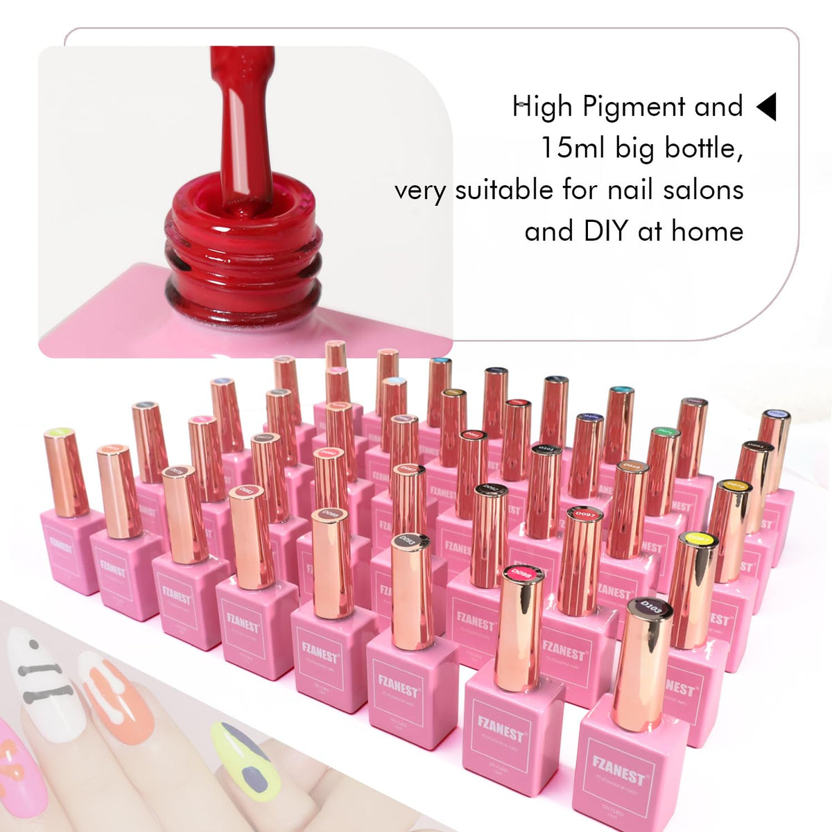 FZANEST diamond top coat bottle delivers a glossy, long-lasting shine.