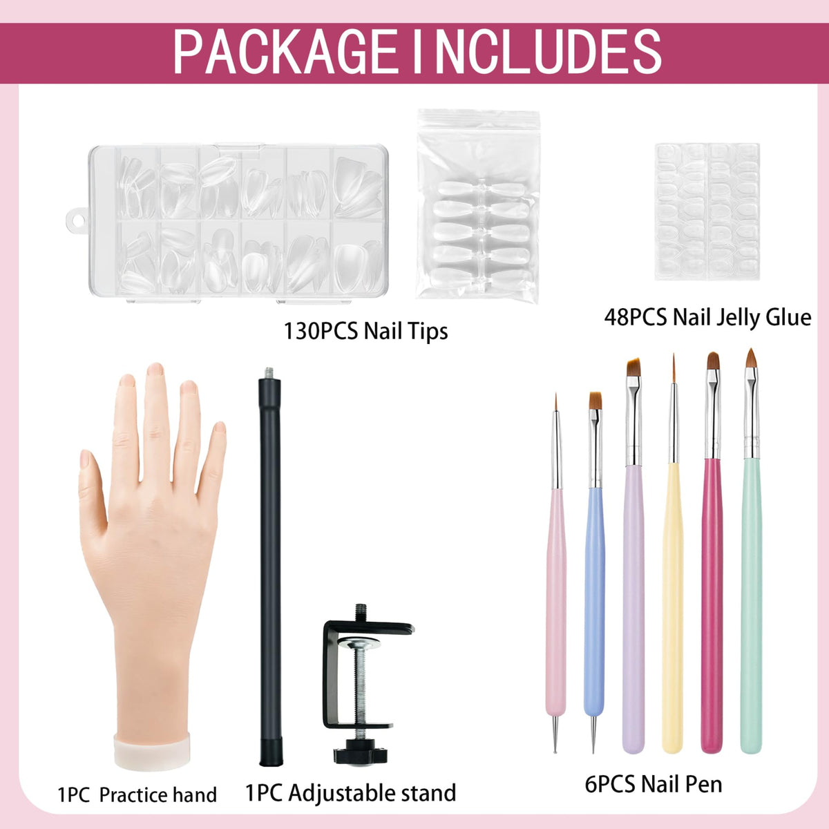 fzbinglu 130 nail tips enable realistic acrylic practice and tip variety.