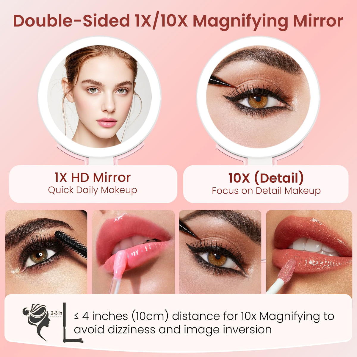 FZIFZI lighted mirror with warm, natural, and white lighting for makeup.