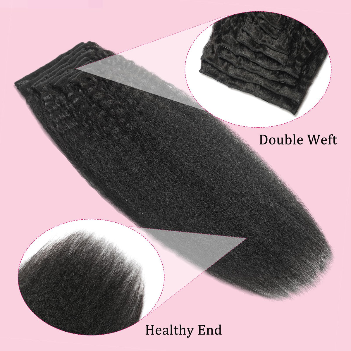 FZV clip-in extensions on head demonstrating easy wear without glue