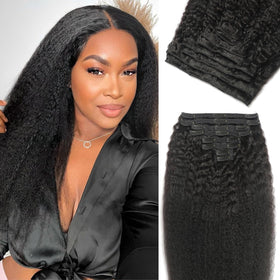 FZV kinky straight clip-in extensions closeup showing natural texture for seamless blend