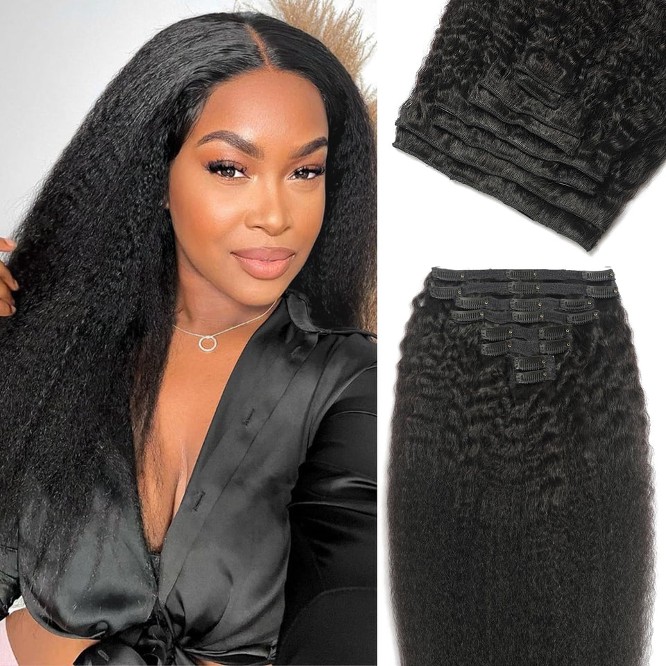 FZV kinky straight clip-in extensions closeup showing natural texture for seamless blend