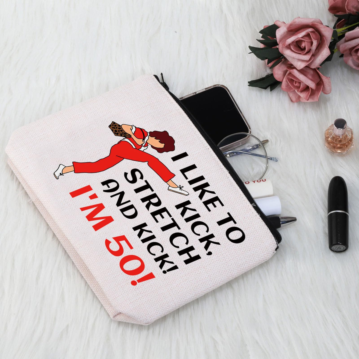 G2TUP I Like To Kick I'm 50 makeup bag canvas durability for daily use