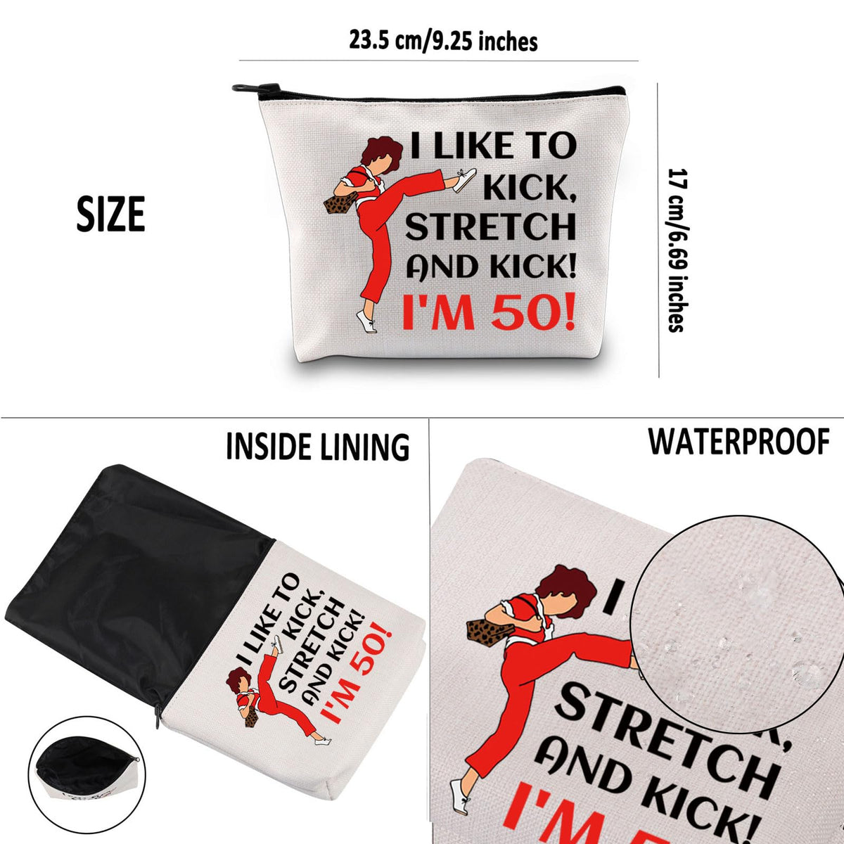 G2TUP I Like To Kick I'm 50 makeup bag interior space for organized cosmetics