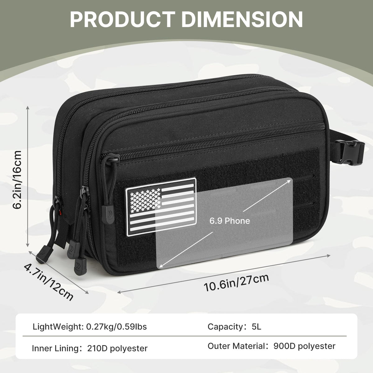 G4Free toiletry bag side buckle strap enables easy hanging on hooks
