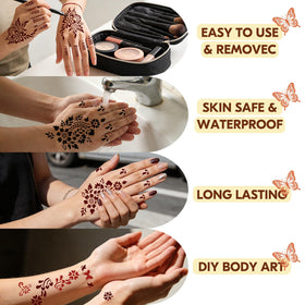 Gabizafia henna cones in brown, black, cherry red for bold temporary tats.