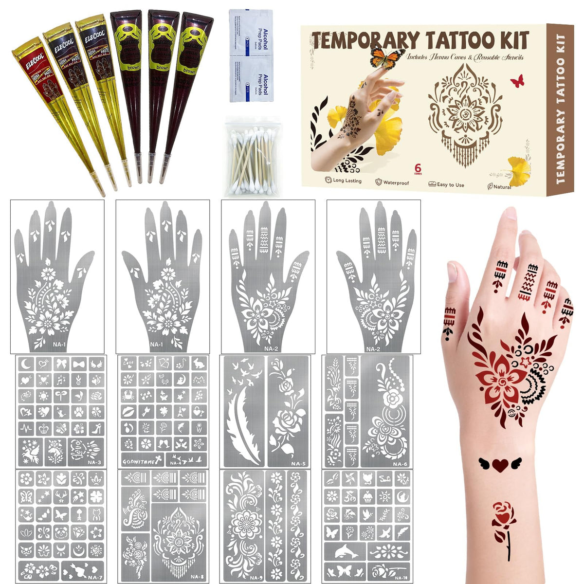 Gabizafia henna stencil kit packaging for easy at-home body art.