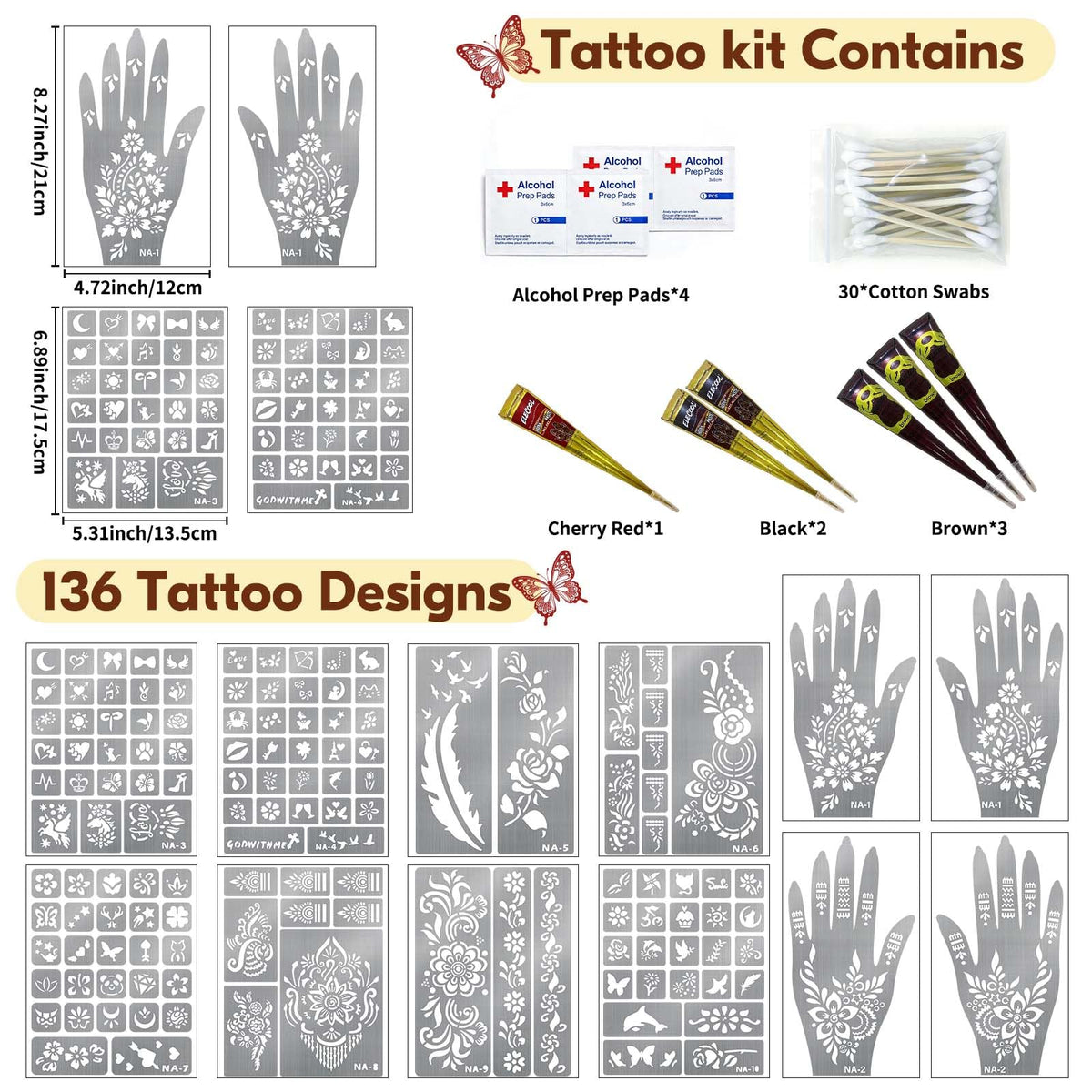 Gabizafia stencil collection with four large hands and eight sheets for creative designs.