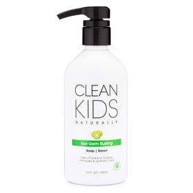 Gabriel Cosmetics Clean Kids Kiwi Soap bottle; gentle cleansing for kids.