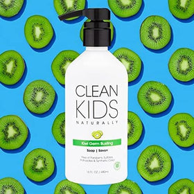 Gabriel Cosmetics Clean Kids Kiwi Soap packaging with 16 oz size detail.