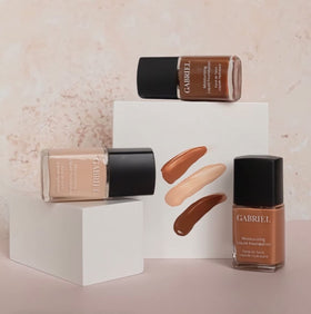 Swatch on skin reveals Gabriel Cosmetics foundation natural finish.