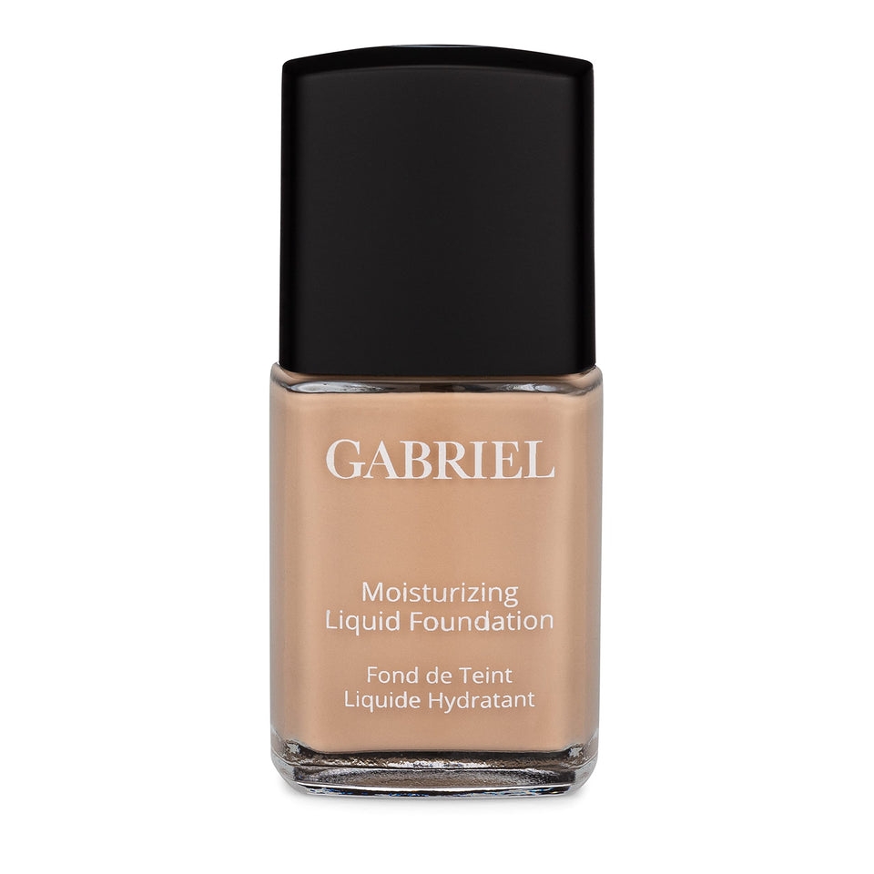 Gabriel Cosmetics Liquid Foundation bottle close-up showing natural-looking finish