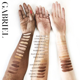 Gabriel Cosmetics Liquid Foundation swatches on skin demonstrate even tone.