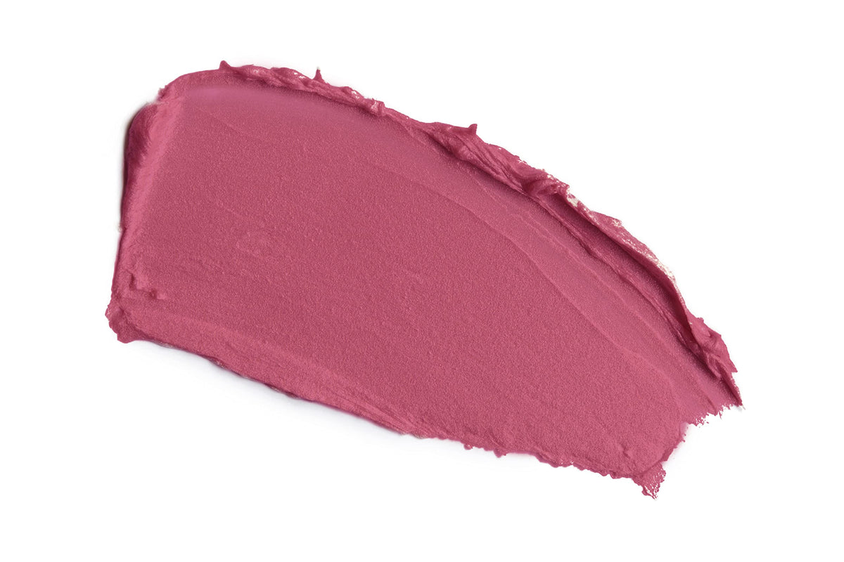 Gabriel Cosmetics Organic Lipstick Mauve-Berry Pink swatch demonstrates natural color and vegan formula.