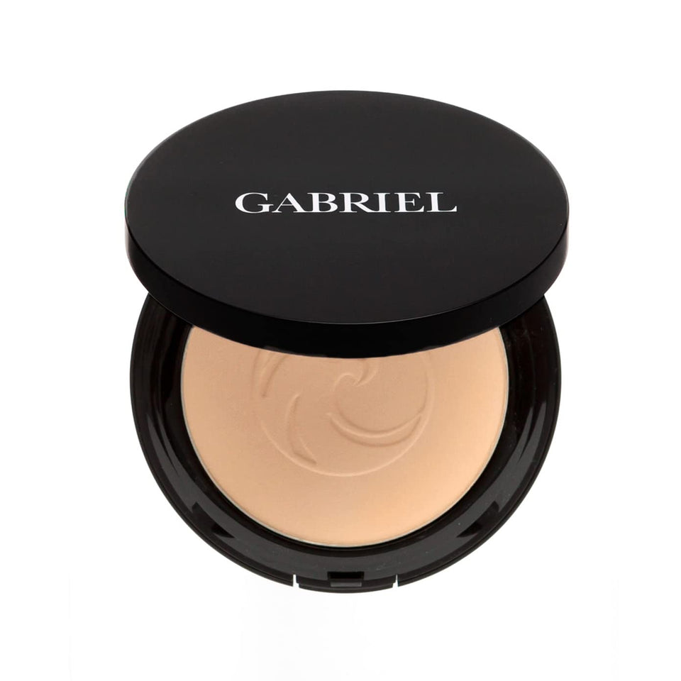 Gabriel Cosmetics pressed mineral foundation compact in light beige for a natural matte look