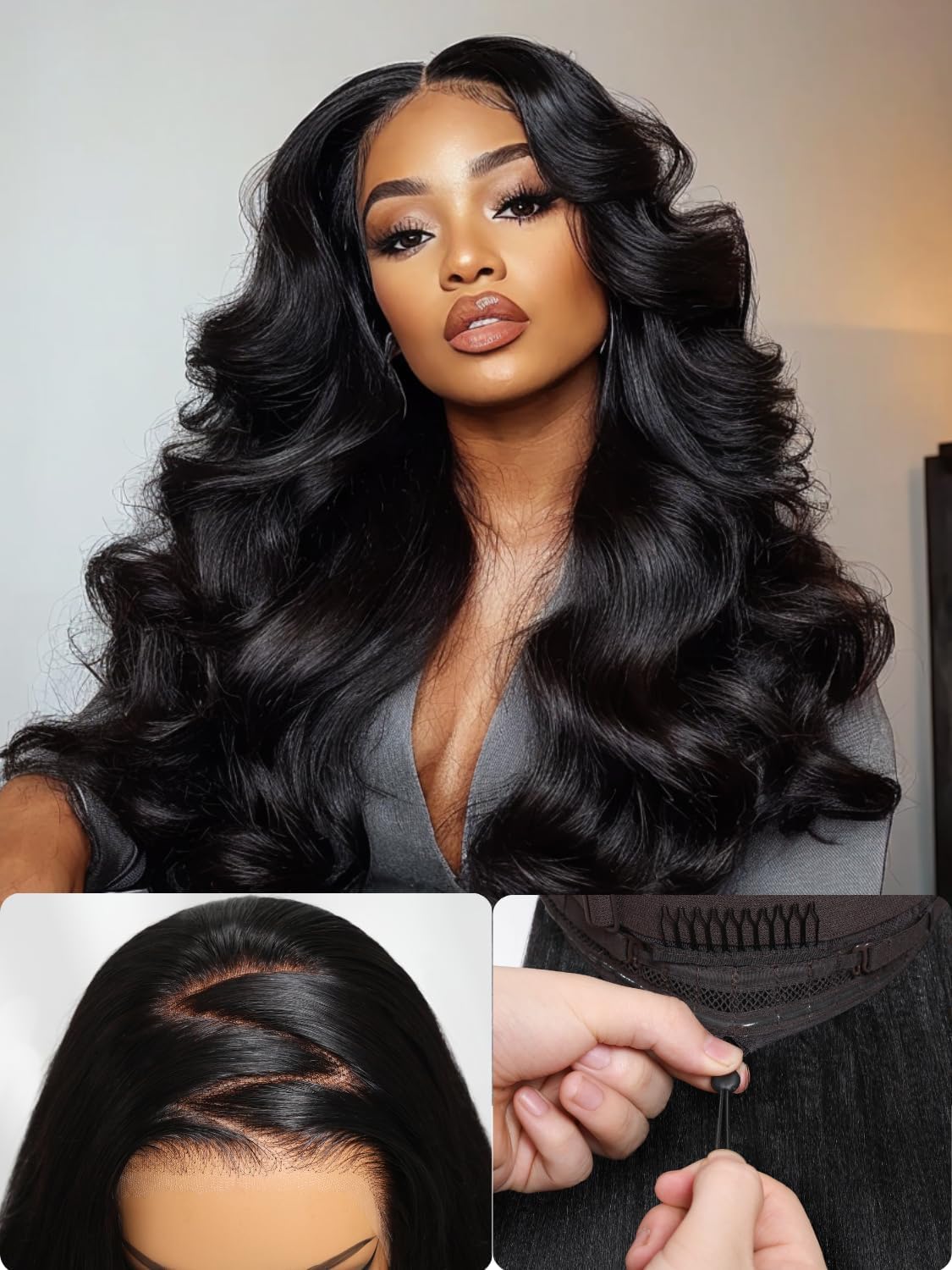 GABRIELLE model wearing wig in side view for lifestyle styling.