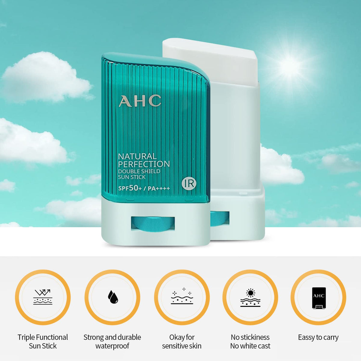 Gadi Place AHC Sunstick with green outer barrel ready for travel-friendly SPF50+ PA++++.