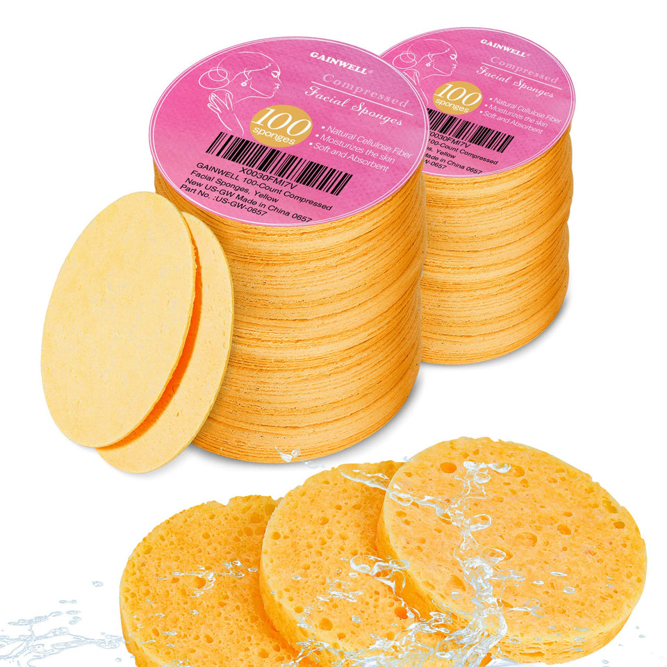 GAINWELL 200PCS compressed facial sponges ready for travel cleansing