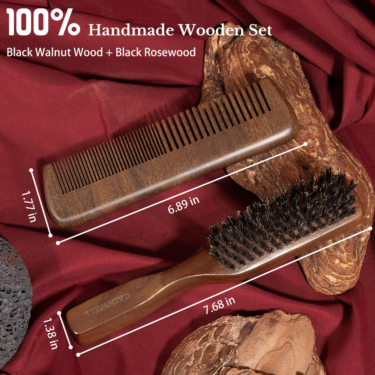 Gainwell beard comb in sandalwood for precise styling and detangling.