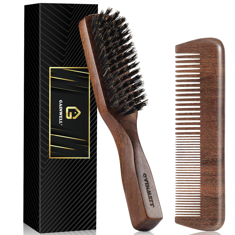 Gainwell men's hair brush with wood-handle for comfortable grip and control.
