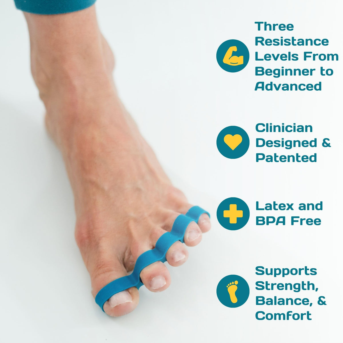 Gait Happens toe strengtheners yellow level for light resistance supports gentle progression.