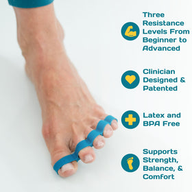 Gait Happens toe strengtheners yellow level for light resistance supports gentle progression.