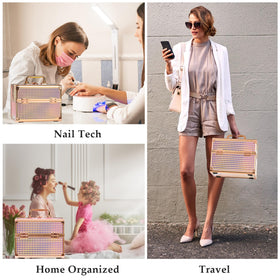 GALHUBIS makeup case organizer bottom compartment fits larger items like palettes and tools.