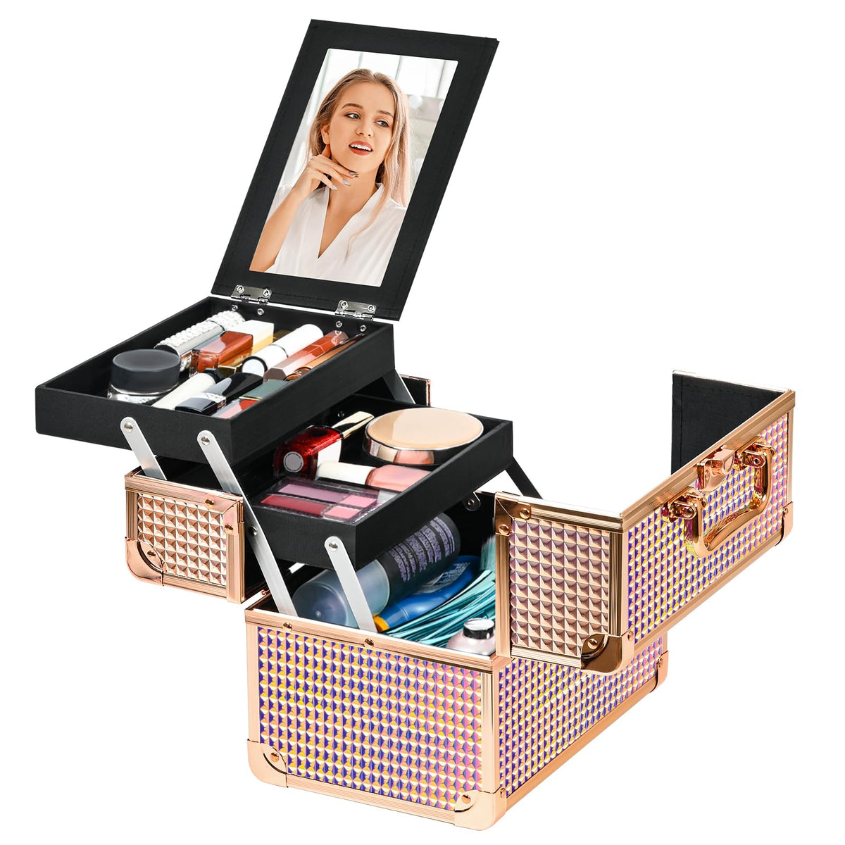 GALHUBIS makeup case organizer color options and finish enhance studio or spa setups.