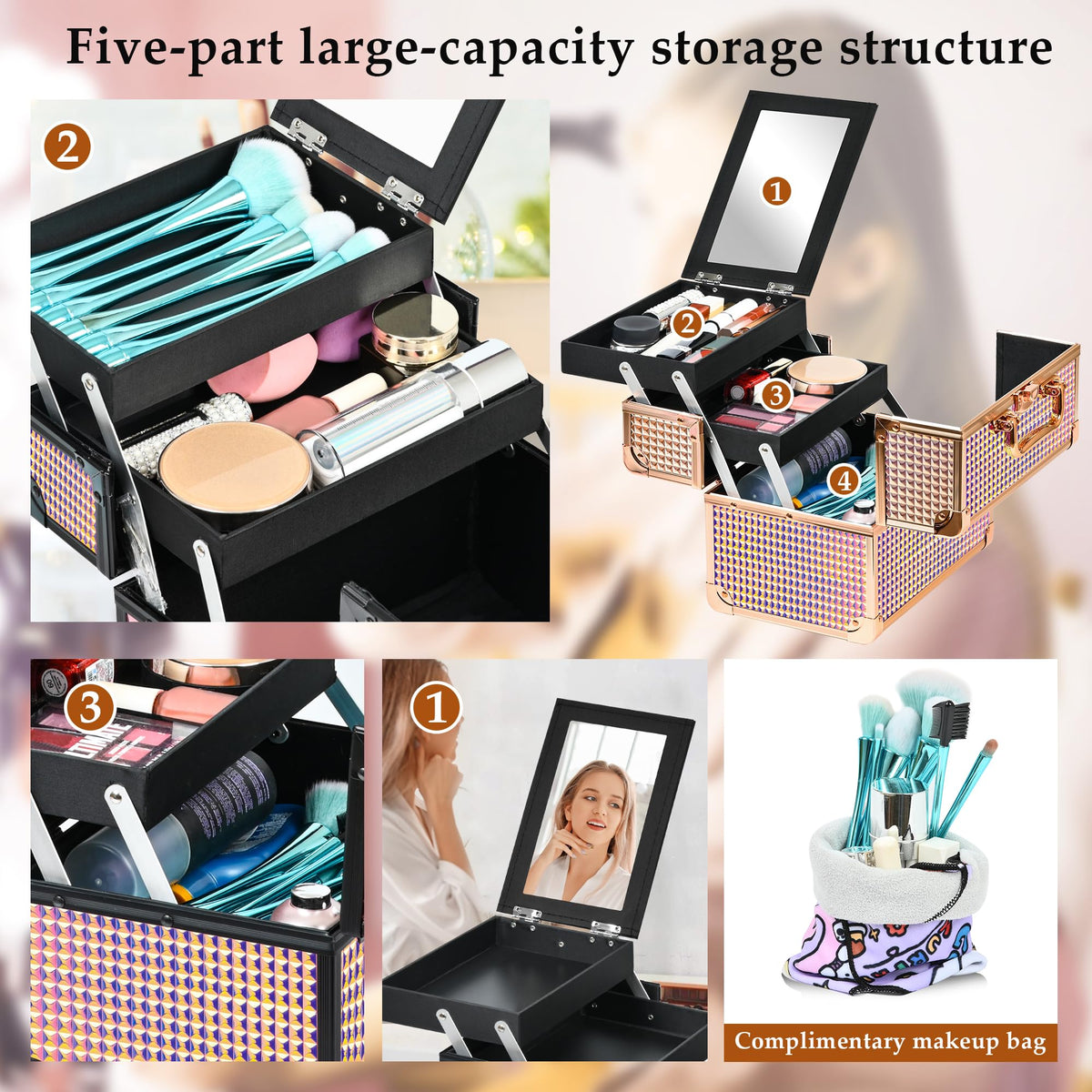 GALHUBIS makeup case organizer waterproof materials protect contents against splashes and dust.