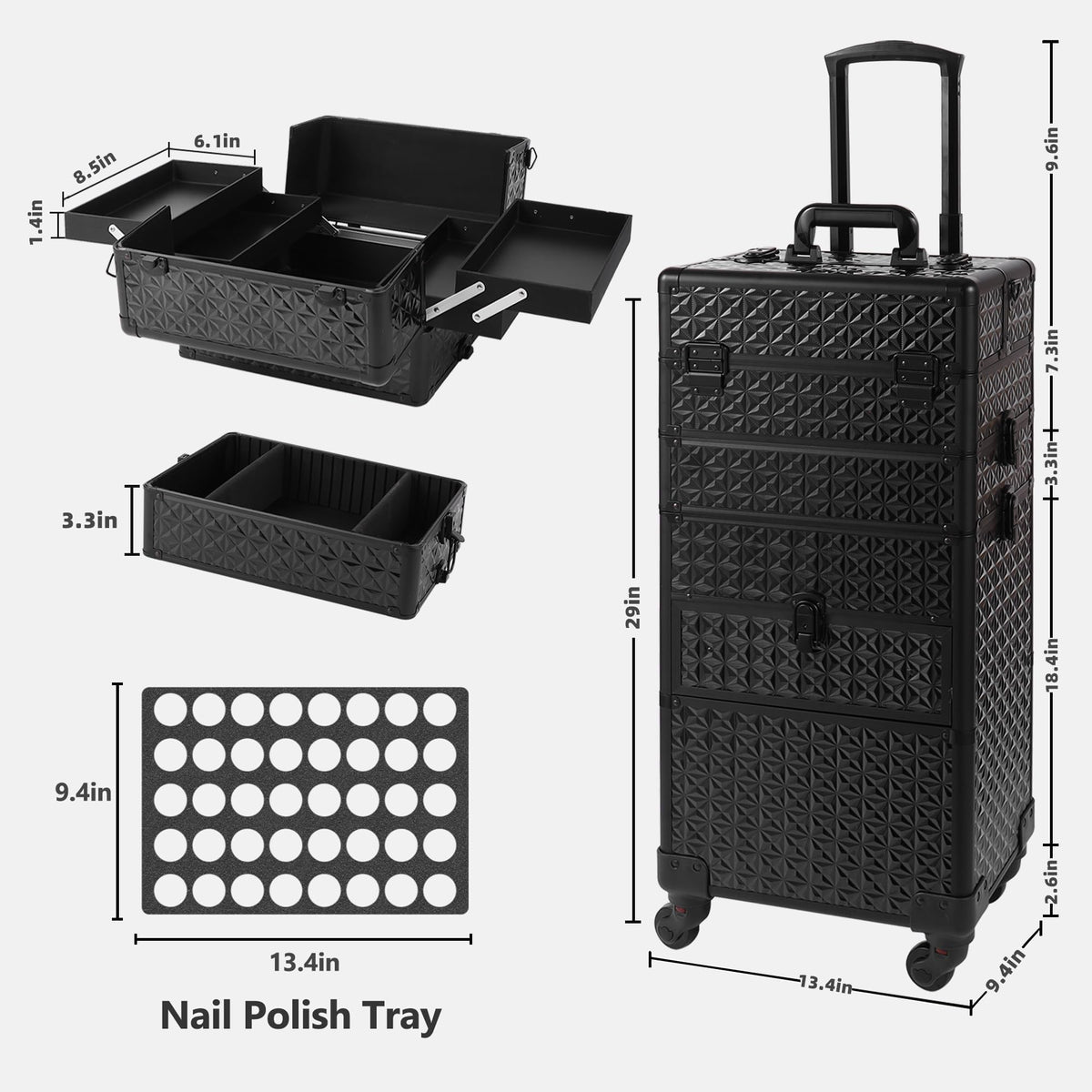GALHUBIS lower foam tray keeps nail polishes secure during transport.