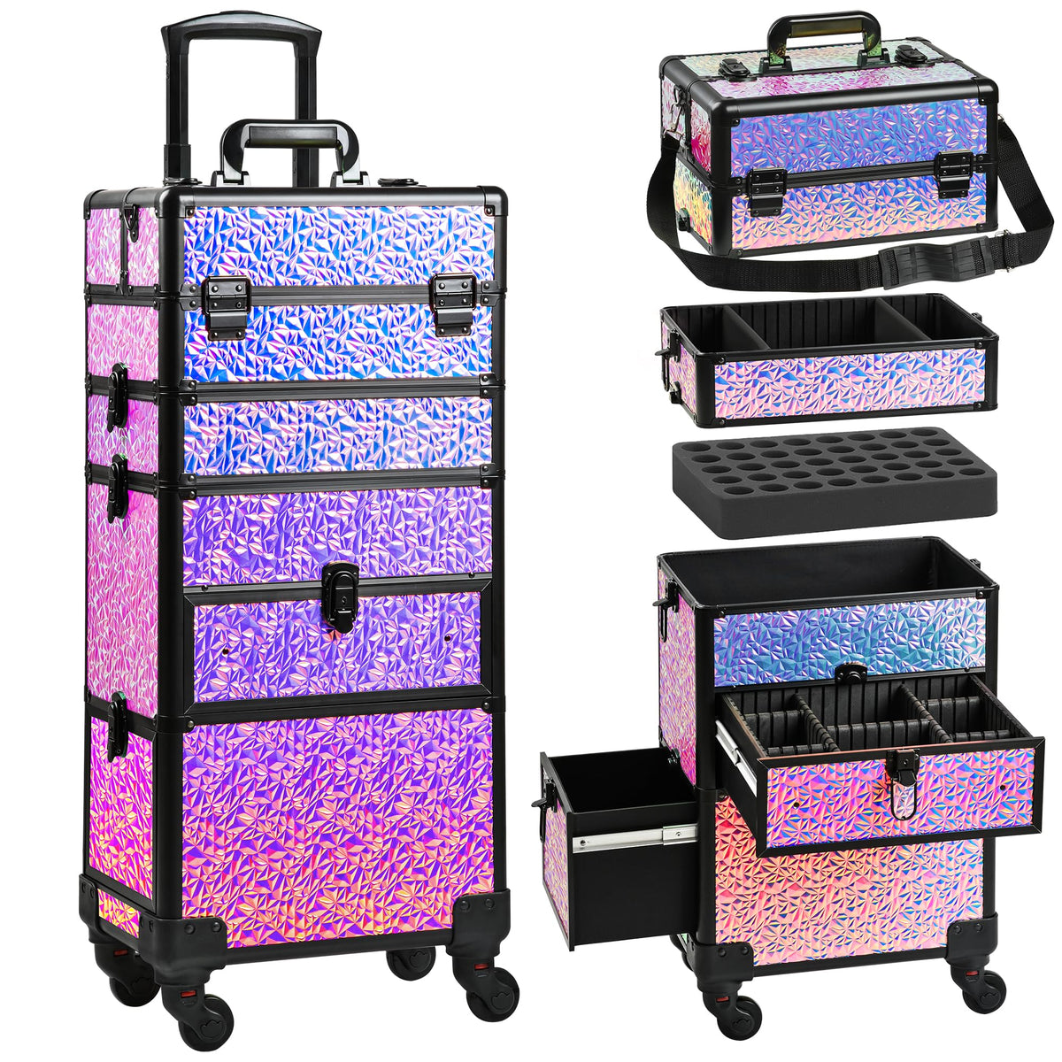 GALHUBIS makeup train case with drawer keeps essentials neatly organized.