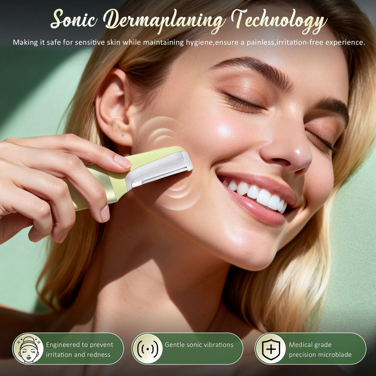 Step by step usage guide for the Galtxen dermaplane razor to smooth skin.