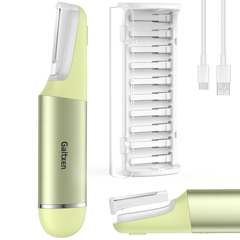 Galtxen Sonic Dermaplane Razor in green full view for smoother makeup preparation.